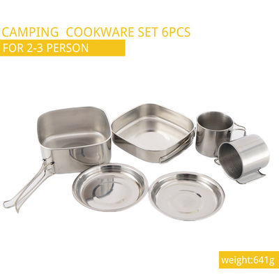 H6.8CMのキャンプの調理はD14.7CMのステンレス鋼のキャンプの調理器具6pcs/Setを置いた